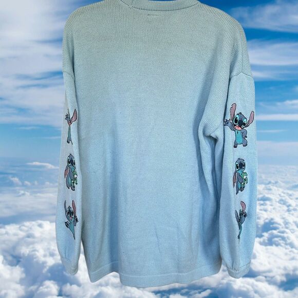 Disney Cardigan Sweater Women Size Large Blue Lilo & Stitch Knit - Picture 5 of 5